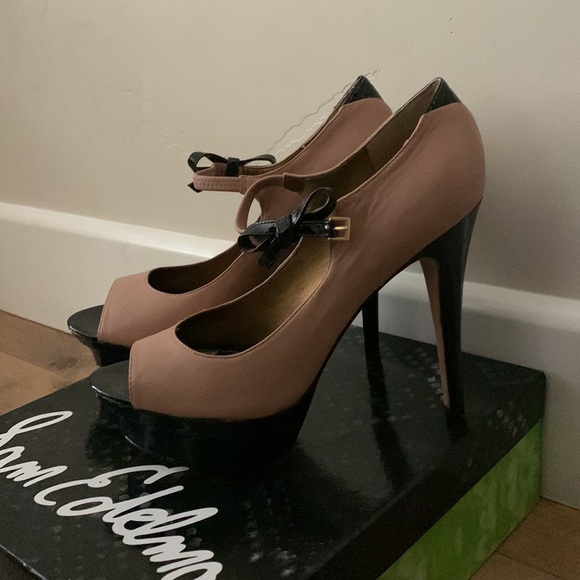 New SAM EDELMAN Jewel Bow Peep Toe Heel Nude - Picture 4 of 8